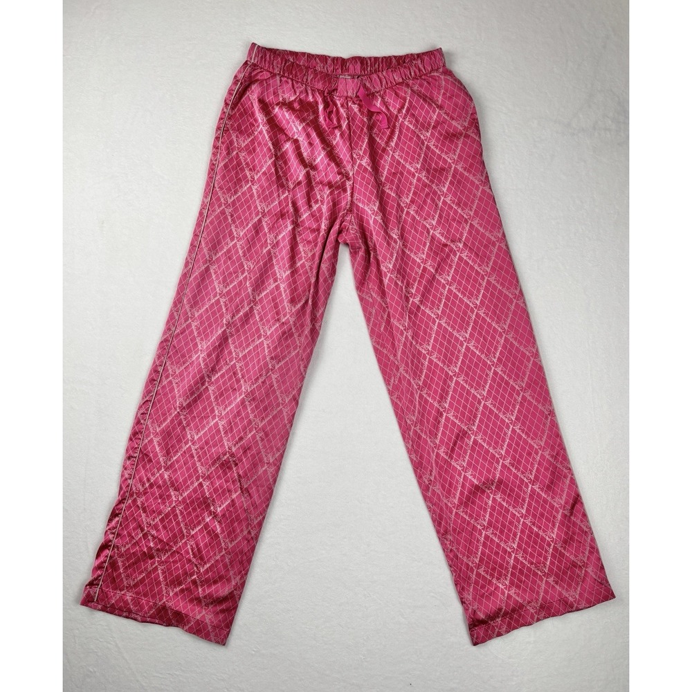 Victoria's Secret Women's Small Satin Pajama Pants Pink Check Script Logo